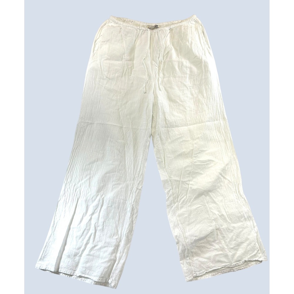 Seaspice Coastal Grandmother Wide Leg Pants L Peruvian Cotton Beach Resort White